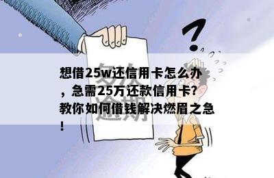 想借25w还信用卡怎么办，急需25万还款信用卡？教你如何借钱解决燃眉之急！