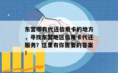 东营哪有代还信用卡的地方，寻找东营地区信用卡代还服务？这里有你需要的答案！