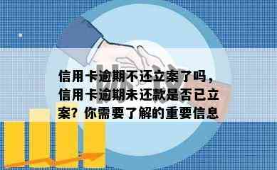 信用卡逾期不还立案了吗，信用卡逾期未还款是否已立案？你需要了解的重要信息