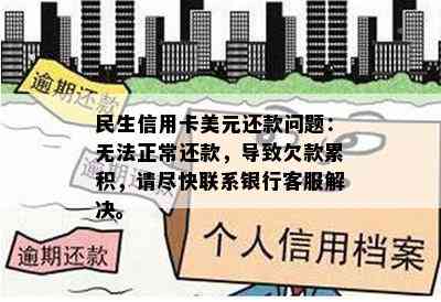 民生信用卡美元还款问题：无法正常还款，导致欠款累积，请尽快联系银行客服解决。